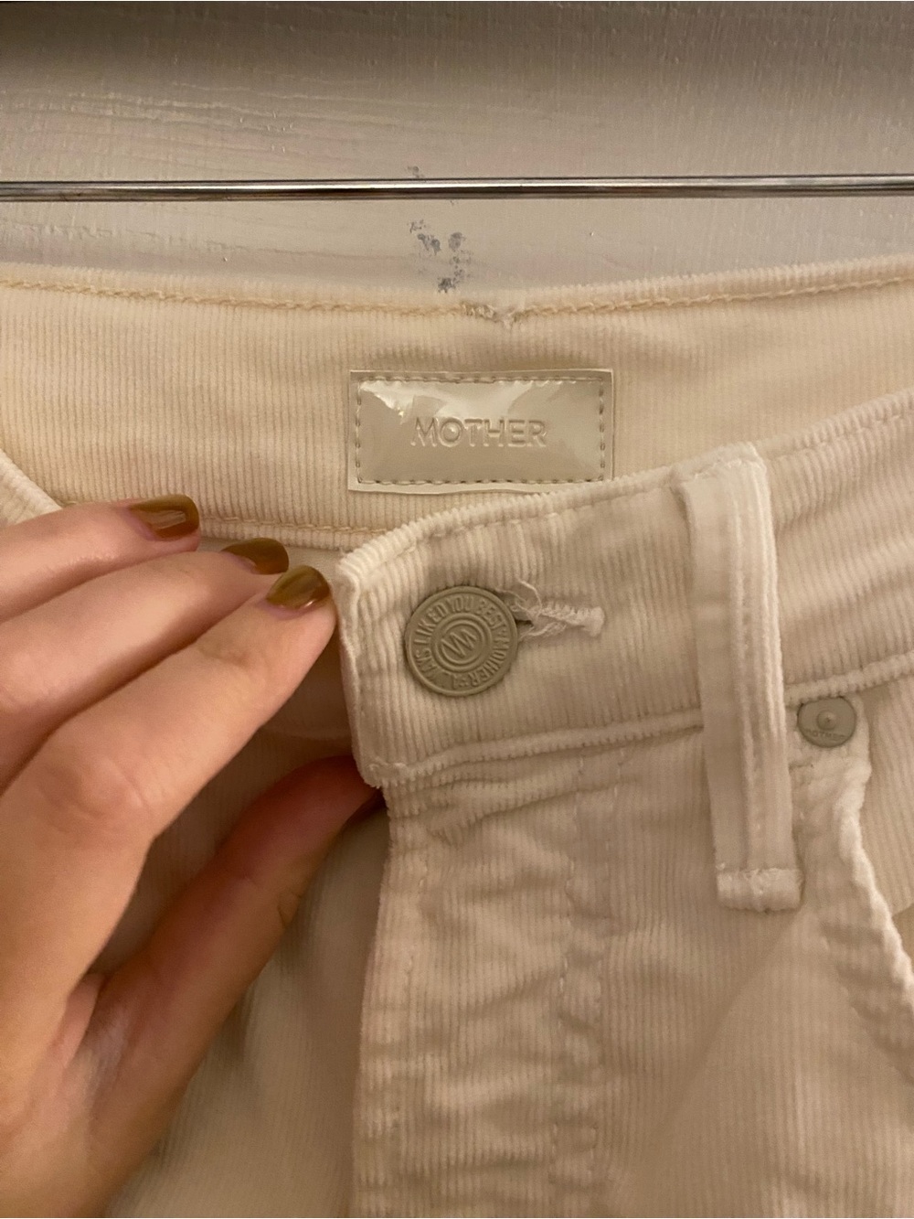 MOTHER - White Corduroy barrel leg pants